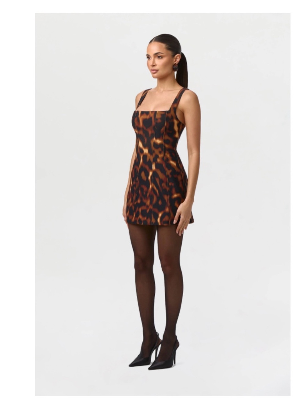 naked wardrobe Leopard-Print Square-Neck Mini Dress in Brown and Tan